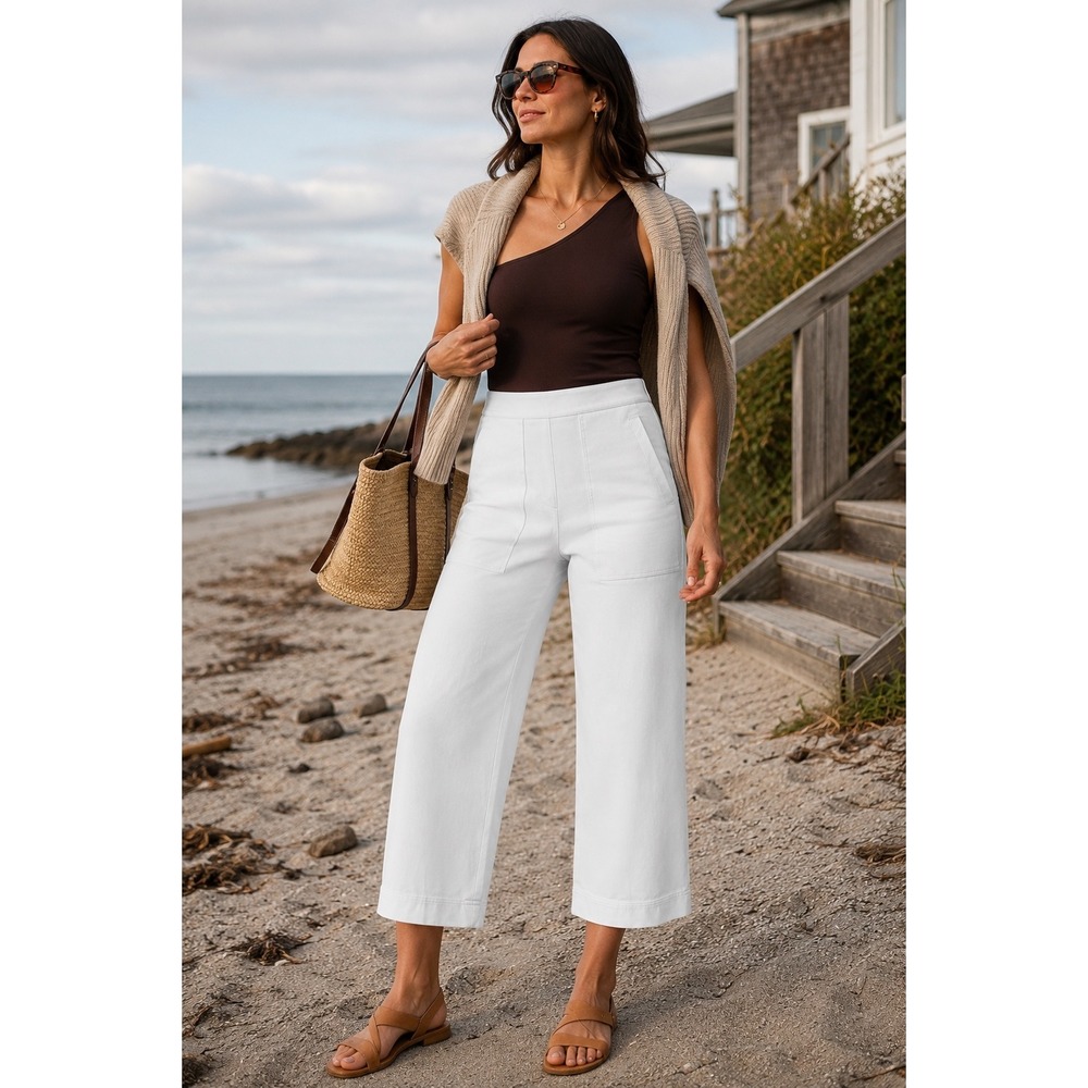 SPANX On the Go Wide Leg Crop Pants White Stretch Twill XL Work Travel Minimal